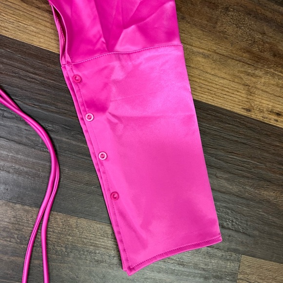 Fuchsia pink plus size dress with tie up strings on the side. - Picture 3 of 6